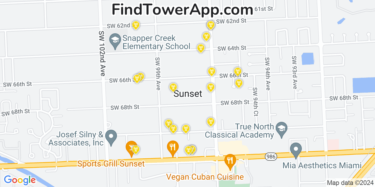AT&T 4G/5G cell tower coverage map Sunset, Florida