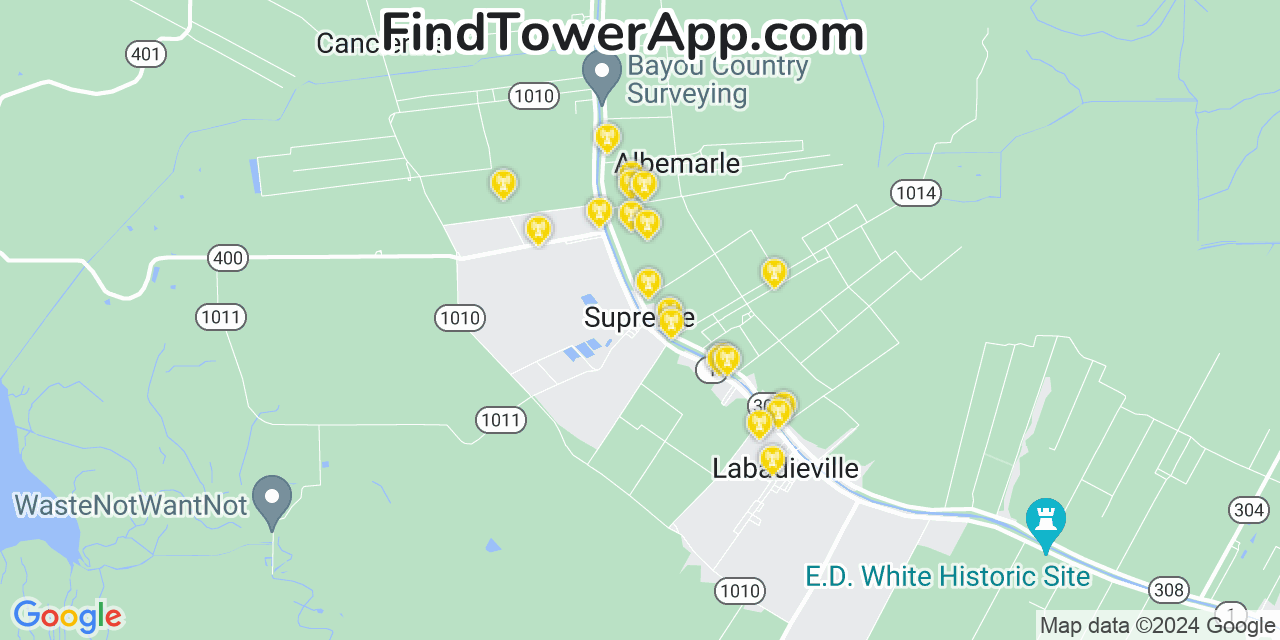 AT&T 4G/5G cell tower coverage map Supreme, Louisiana