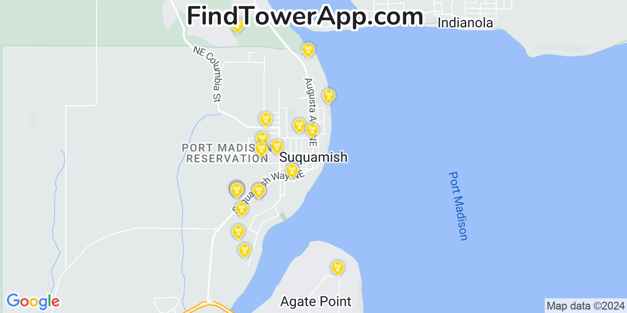 AT&T 4G/5G cell tower coverage map Suquamish, Washington