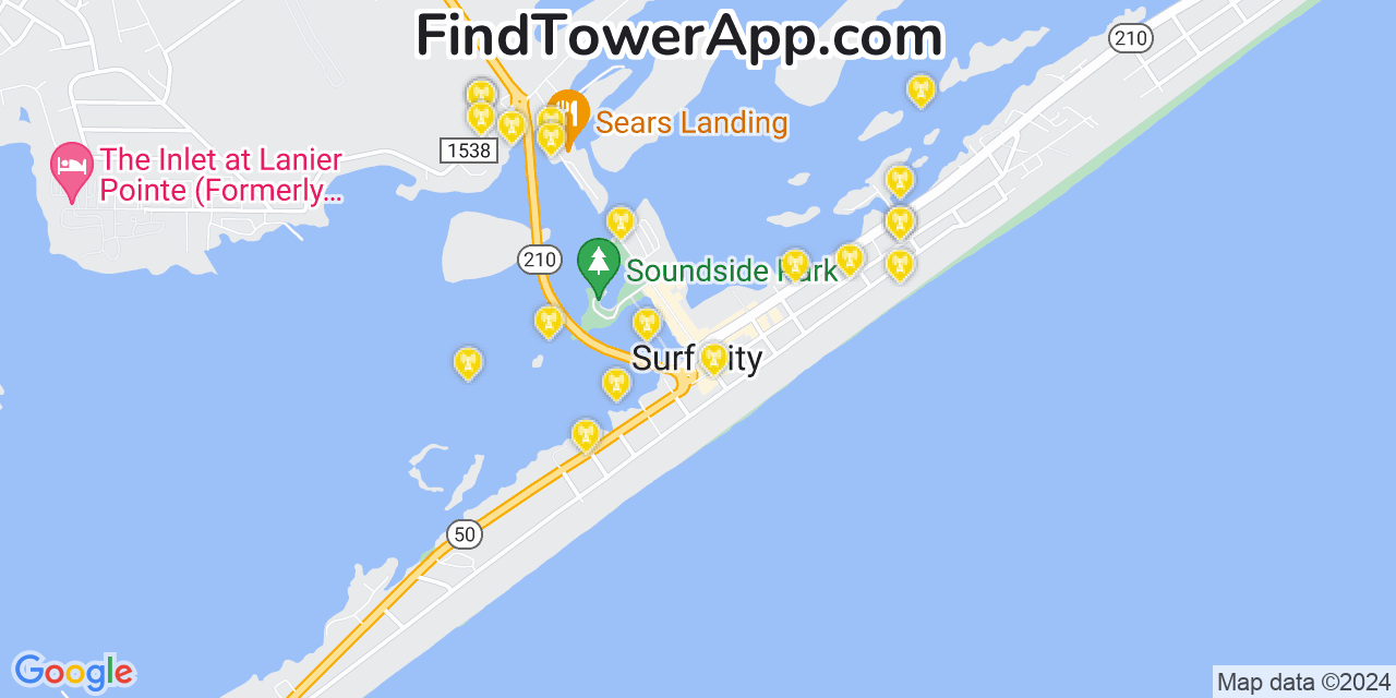 AT&T 4G/5G cell tower coverage map Surf City, North Carolina