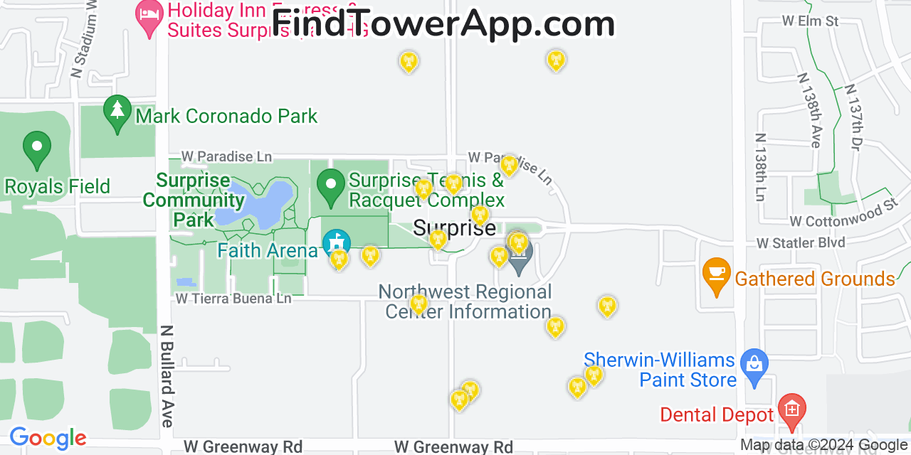 AT&T 4G/5G cell tower coverage map Surprise, Arizona