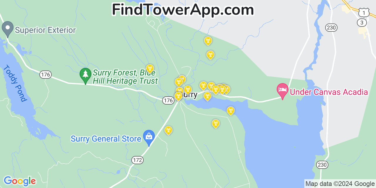 AT&T 4G/5G cell tower coverage map Surry, Maine
