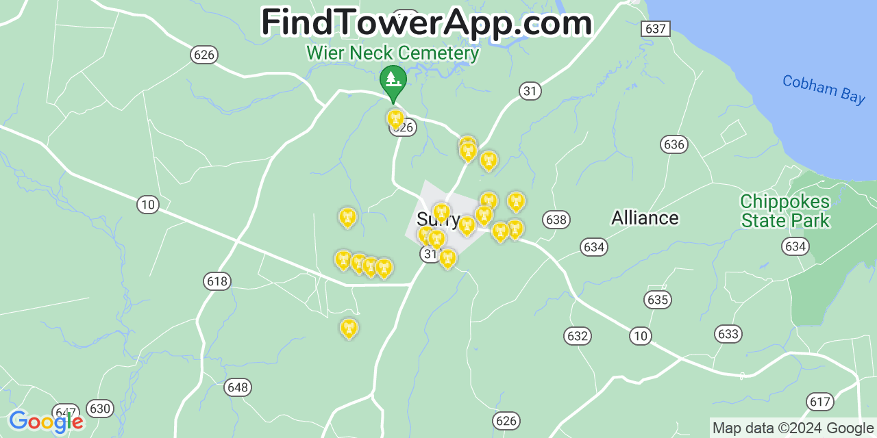 T-Mobile 4G/5G cell tower coverage map Surry, Virginia