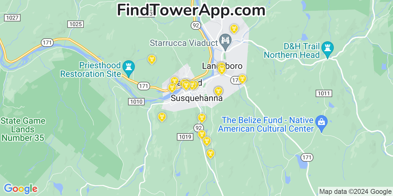 AT&T 4G/5G cell tower coverage map Susquehanna, Pennsylvania