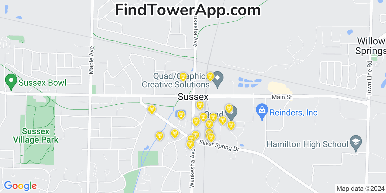 AT&T 4G/5G cell tower coverage map Sussex, Wisconsin