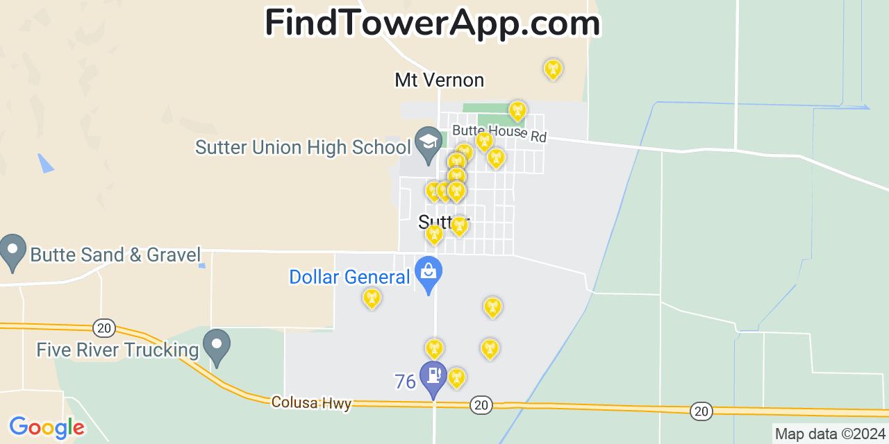 T-Mobile 4G/5G cell tower coverage map Sutter, California