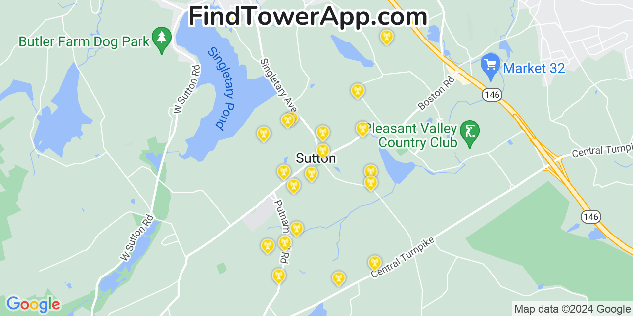 Verizon 4G/5G cell tower coverage map Sutton, Massachusetts