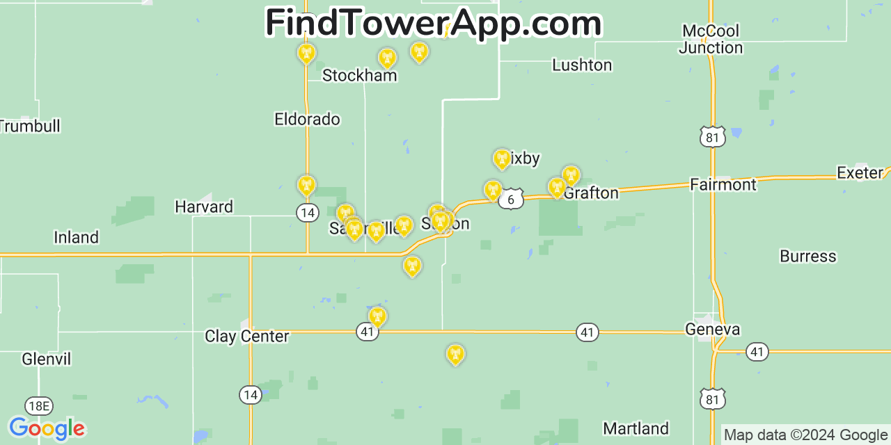 AT&T 4G/5G cell tower coverage map Sutton, Nebraska