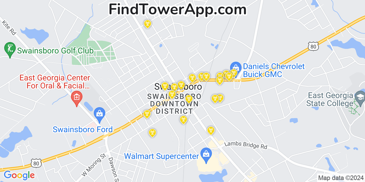 AT&T 4G/5G cell tower coverage map Swainsboro, Georgia