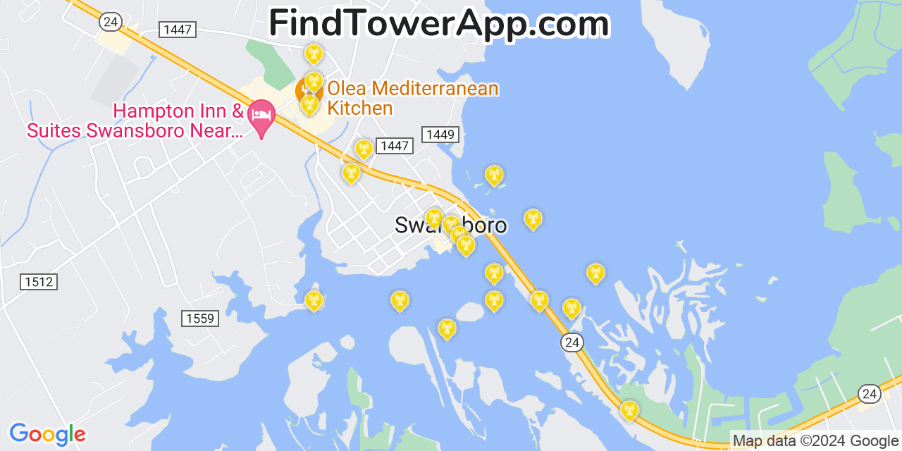 T-Mobile 4G/5G cell tower coverage map Swansboro, North Carolina