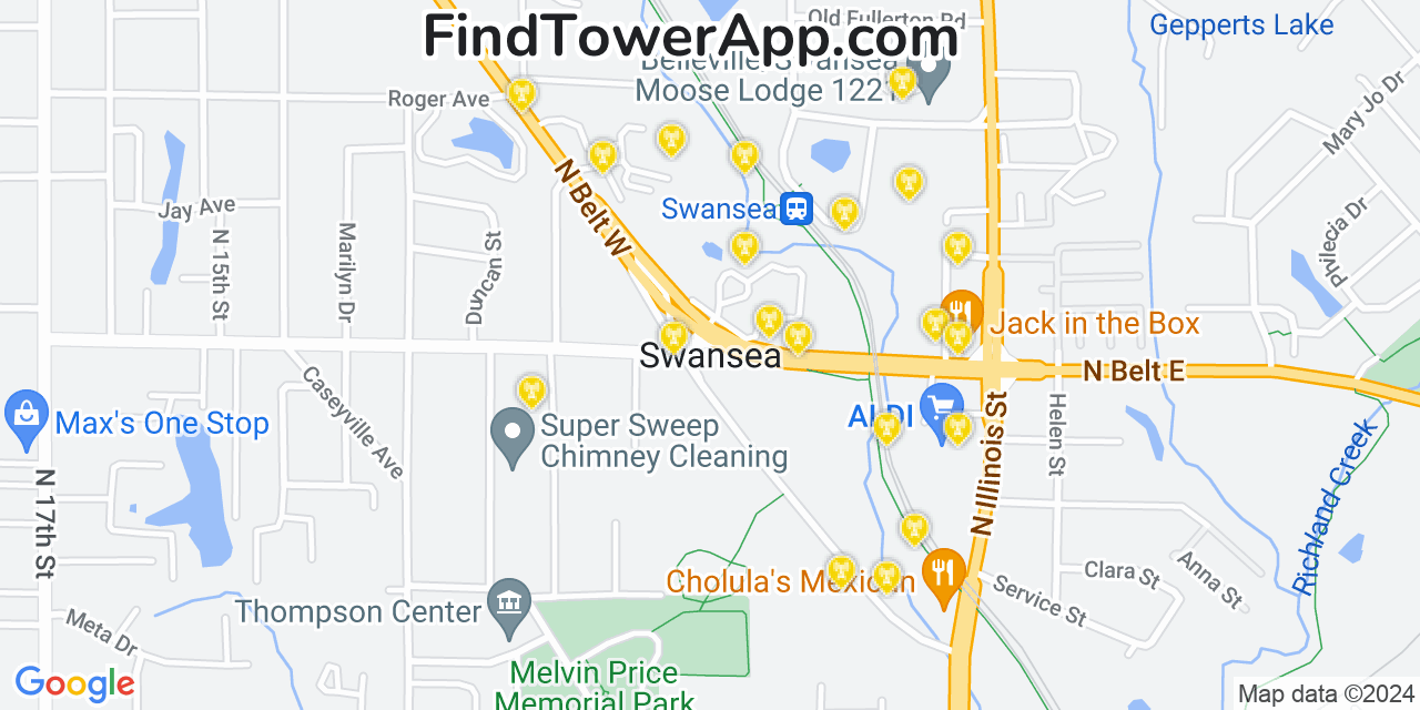 T-Mobile 4G/5G cell tower coverage map Swansea, Illinois