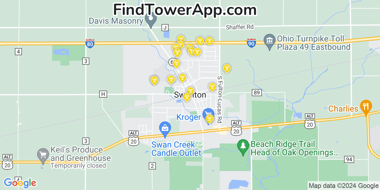 Verizon 4G/5G cell tower coverage map Swanton, Ohio