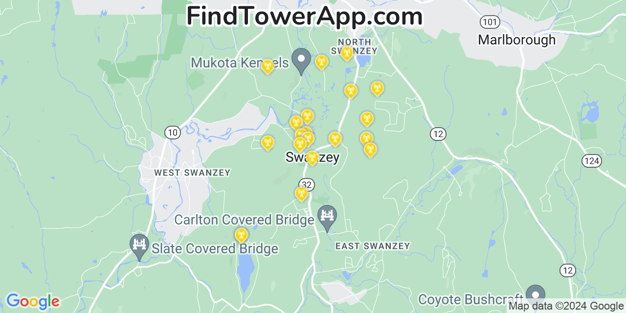 AT&T 4G/5G cell tower coverage map Swanzey, New Hampshire