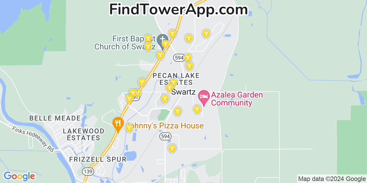 AT&T 4G/5G cell tower coverage map Swartz, Louisiana