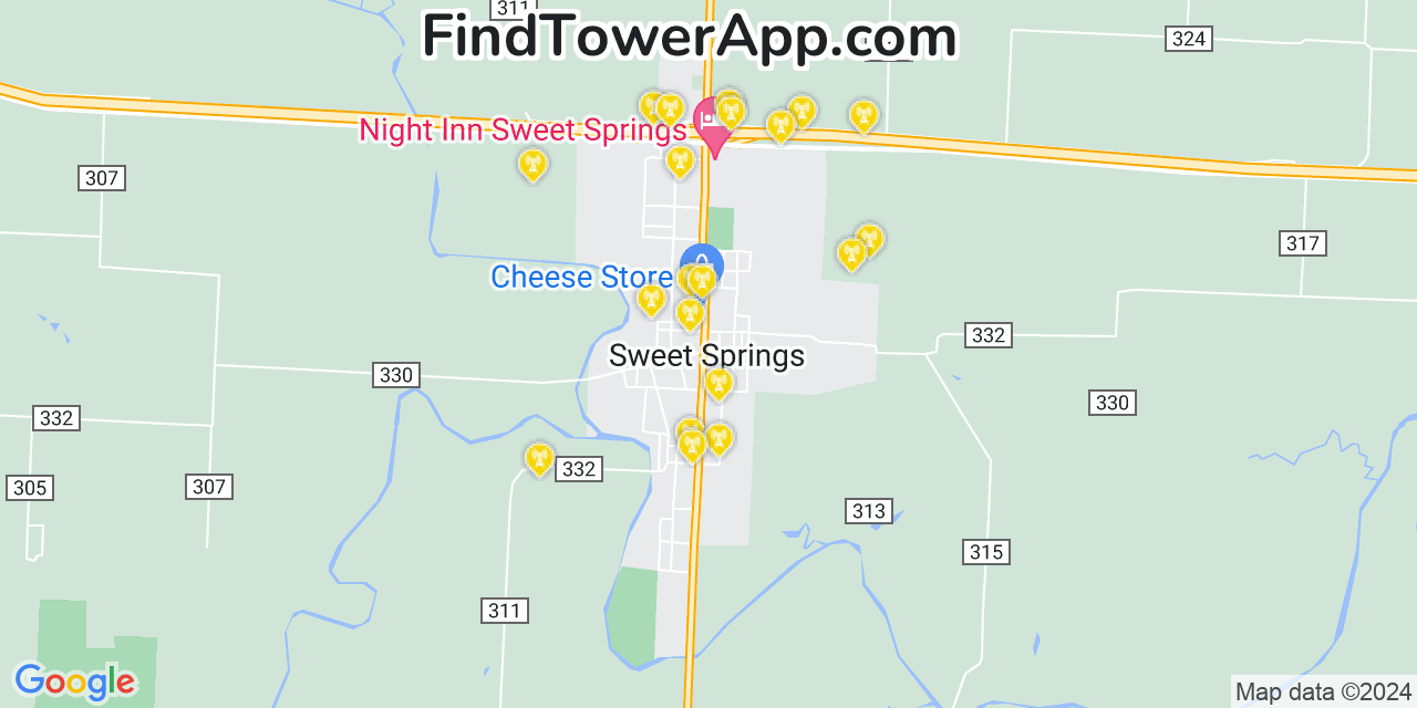 AT&T 4G/5G cell tower coverage map Sweet Springs, Missouri