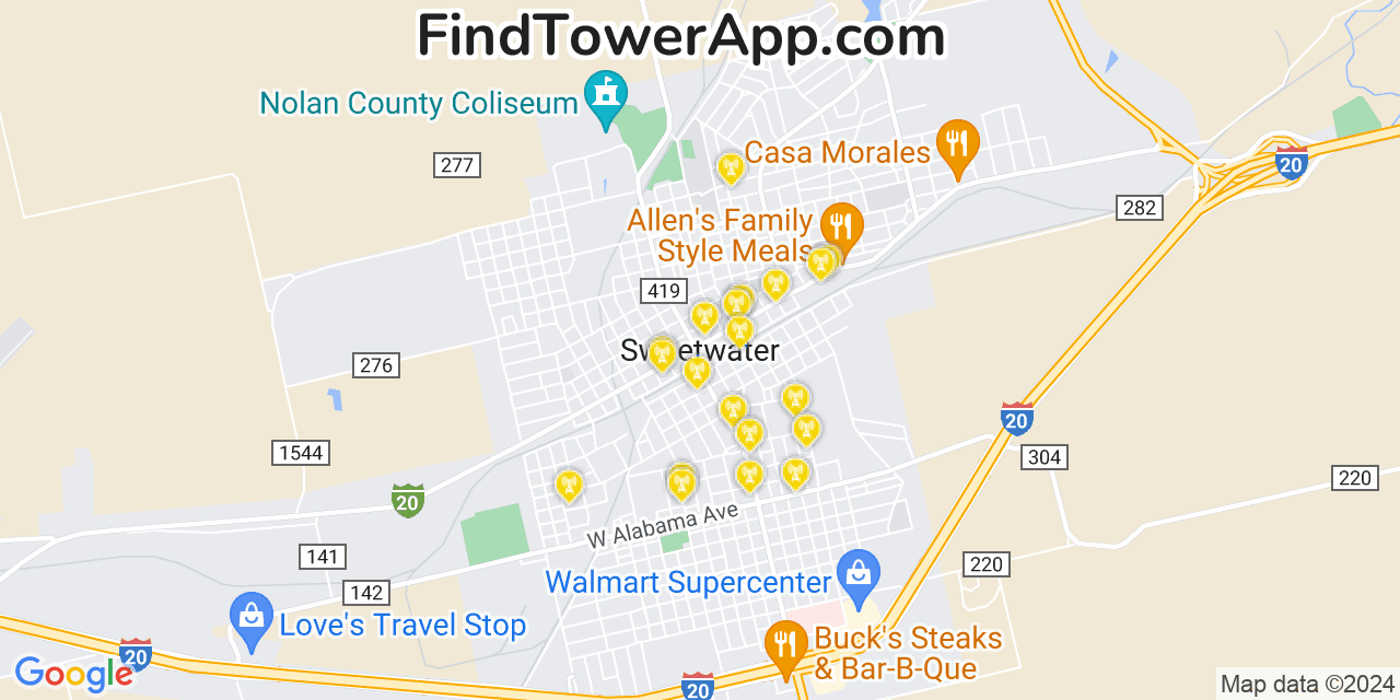 AT&T 4G/5G cell tower coverage map Sweetwater, Texas
