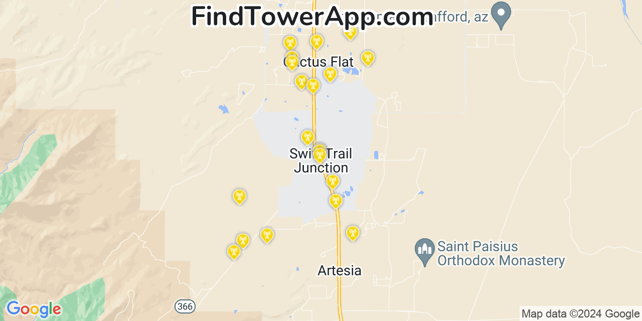 AT&T 4G/5G cell tower coverage map Swift Trail Junction, Arizona