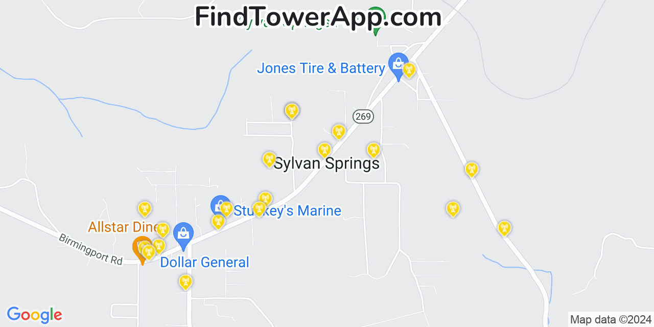 AT&T 4G/5G cell tower coverage map Sylvan Springs, Alabama