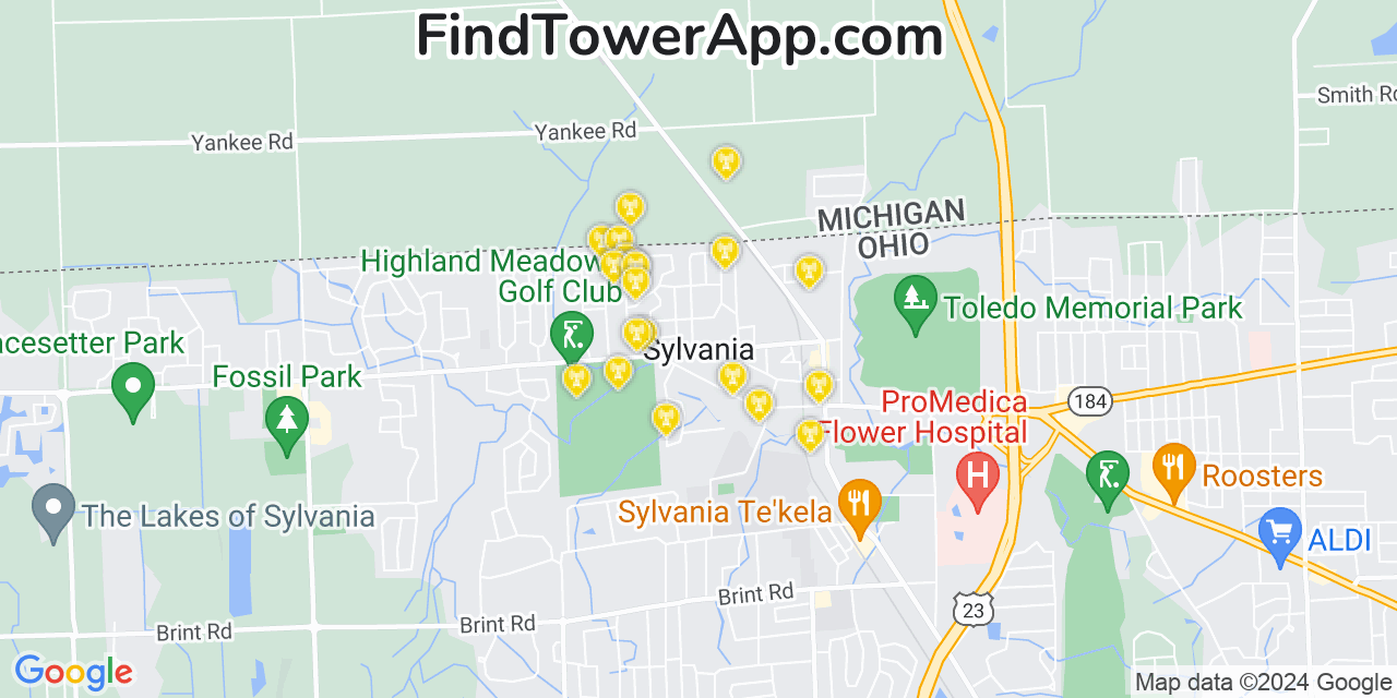 Verizon 4G/5G cell tower coverage map Sylvania, Ohio