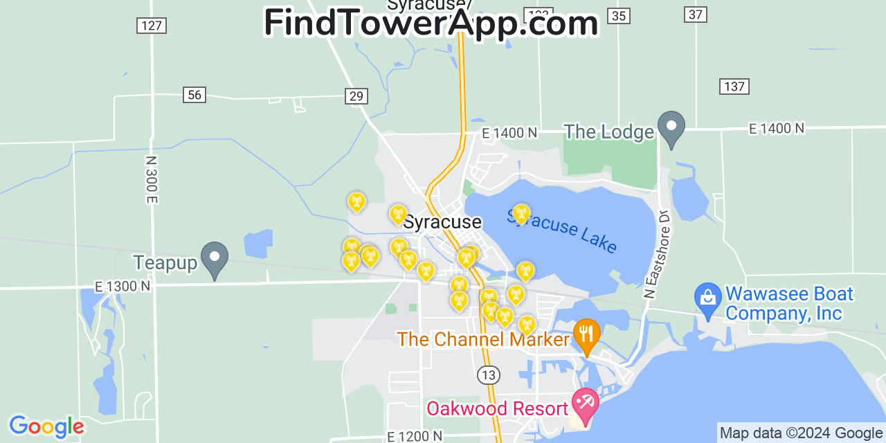 AT&T 4G/5G cell tower coverage map Syracuse, Indiana