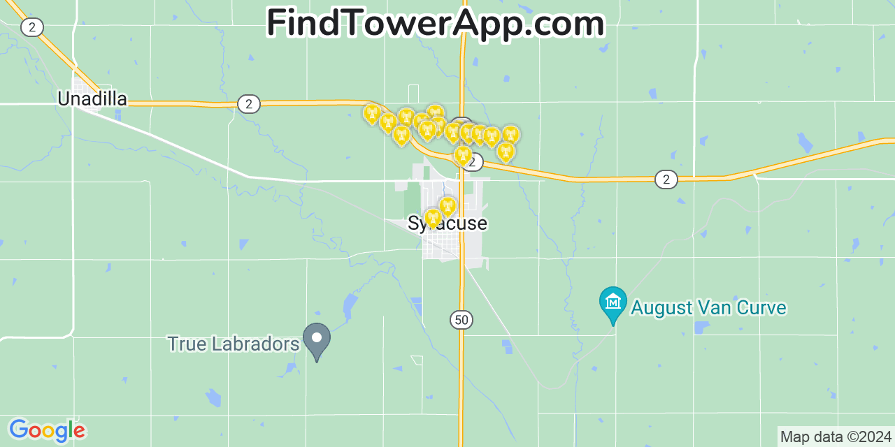 AT&T 4G/5G cell tower coverage map Syracuse, Nebraska