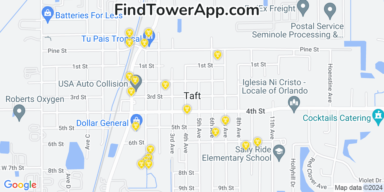 AT&T 4G/5G cell tower coverage map Taft, Florida