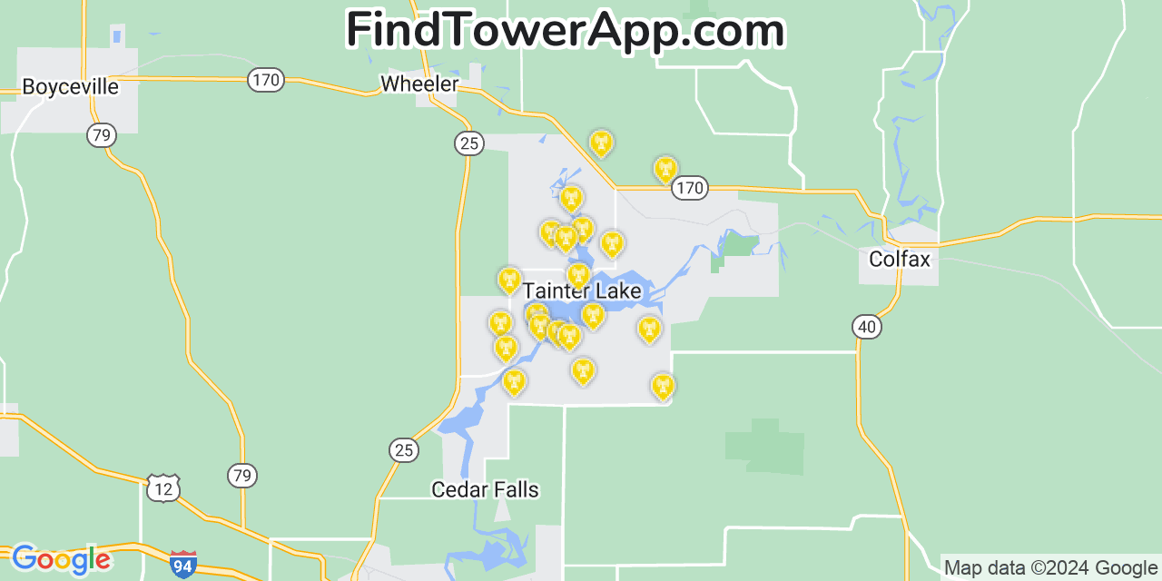 T-Mobile 4G/5G cell tower coverage map Tainter Lake, Wisconsin
