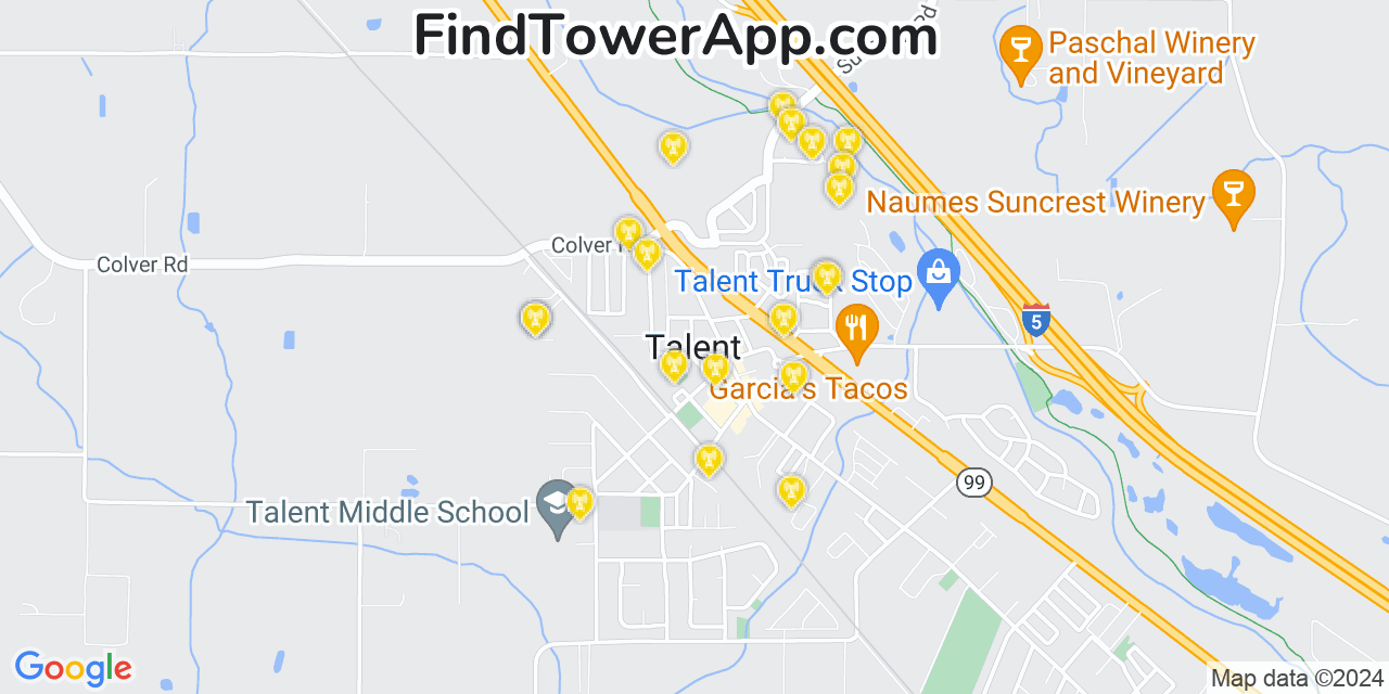 AT&T 4G/5G cell tower coverage map Talent, Oregon