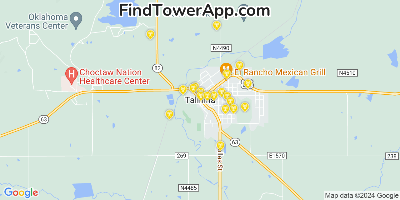 AT&T 4G/5G cell tower coverage map Talihina, Oklahoma