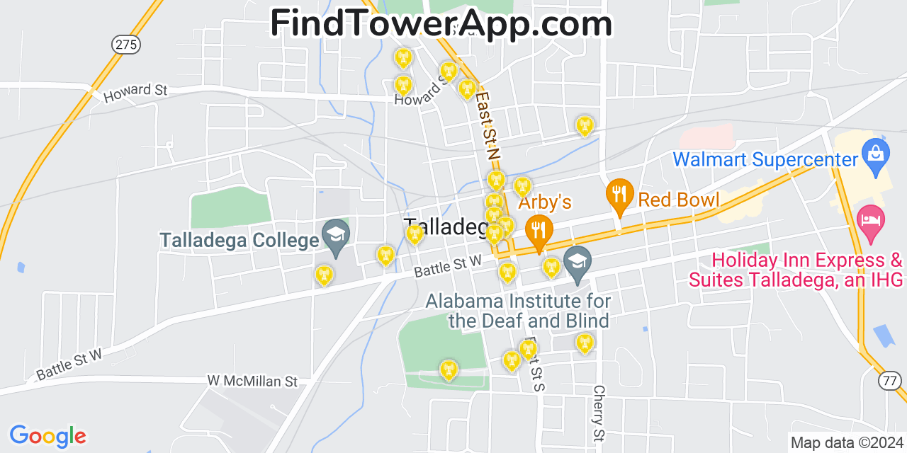 AT&T 4G/5G cell tower coverage map Talladega, Alabama