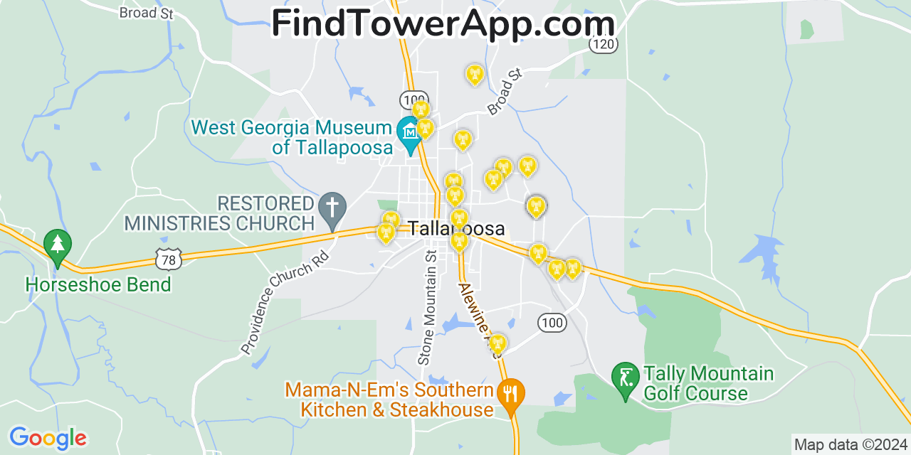 AT&T 4G/5G cell tower coverage map Tallapoosa, Georgia