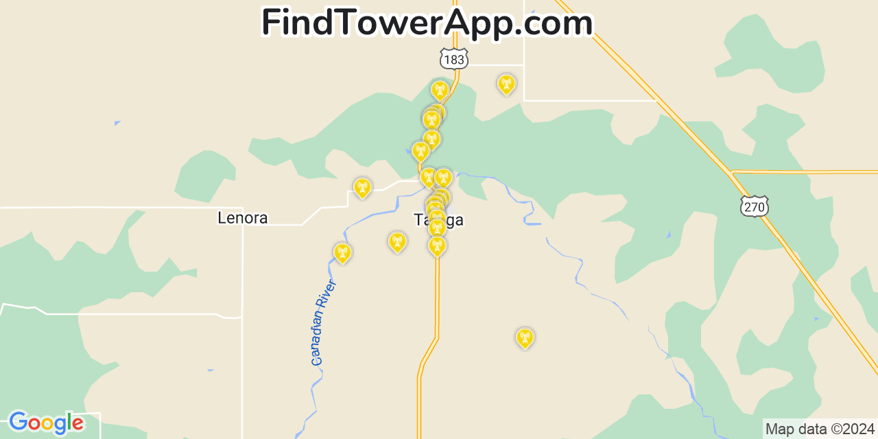 AT&T 4G/5G cell tower coverage map Taloga, Oklahoma
