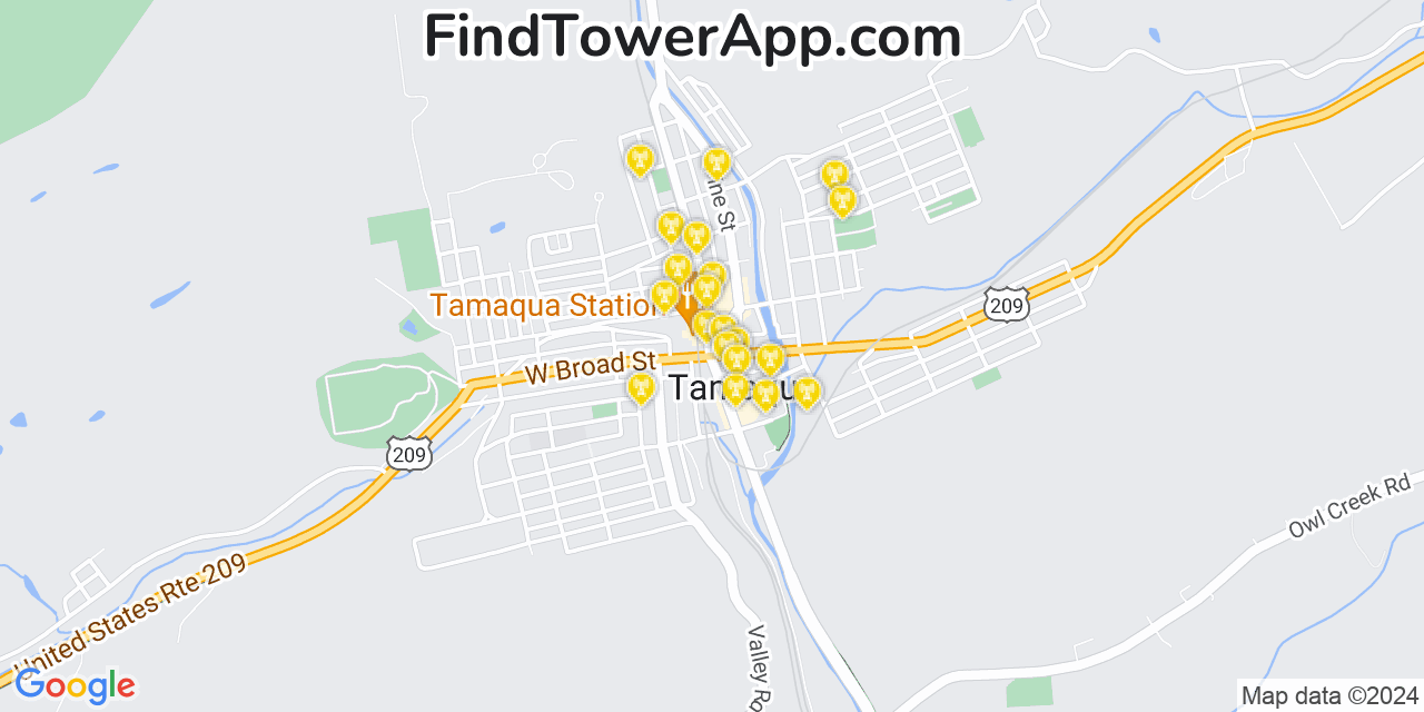 Verizon 4G/5G cell tower coverage map Tamaqua, Pennsylvania