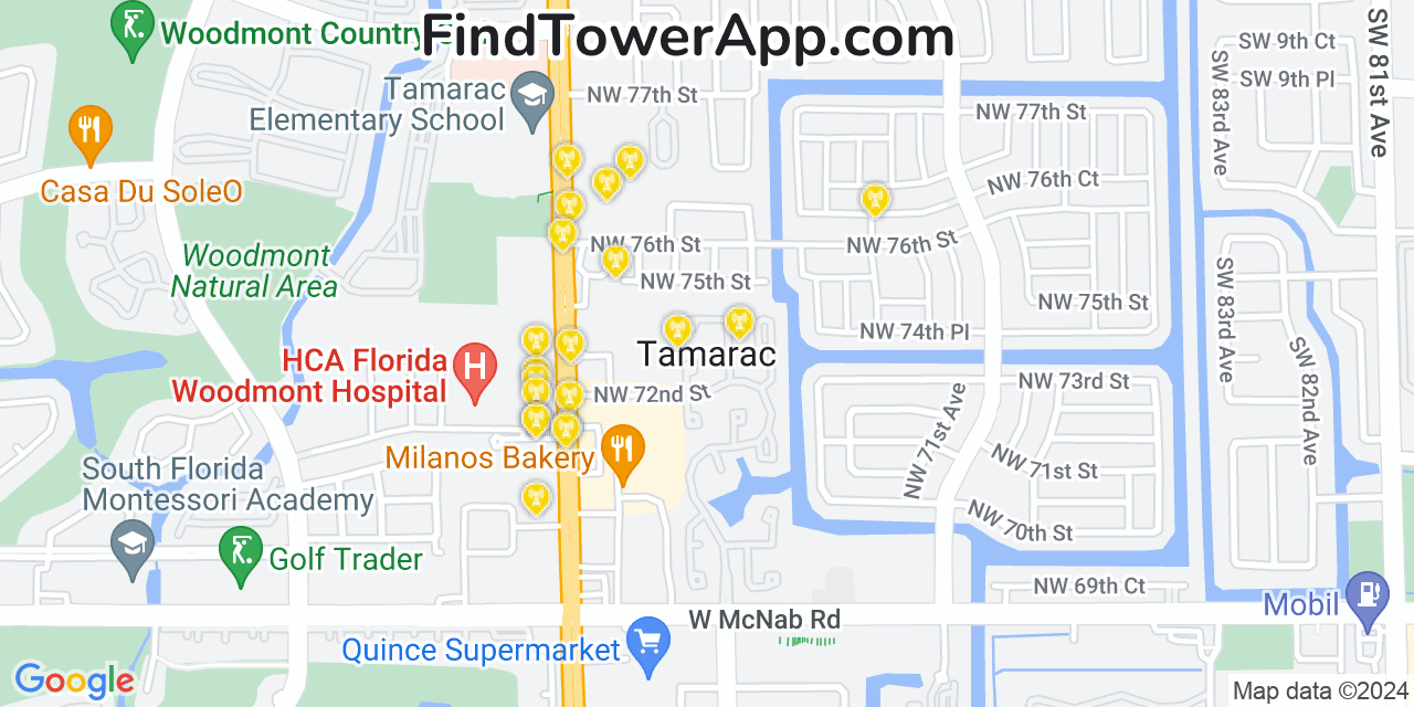 Verizon 4G/5G cell tower coverage map Tamarac, Florida