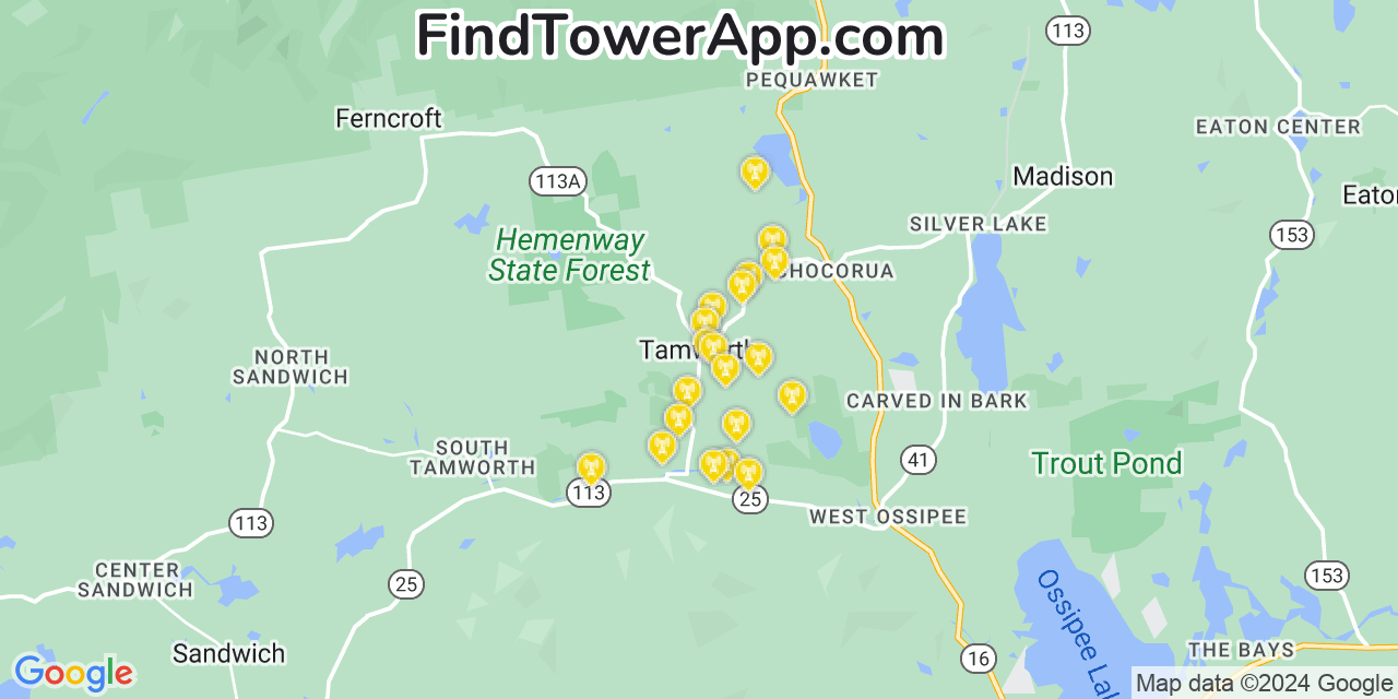 AT&T 4G/5G cell tower coverage map Tamworth, New Hampshire
