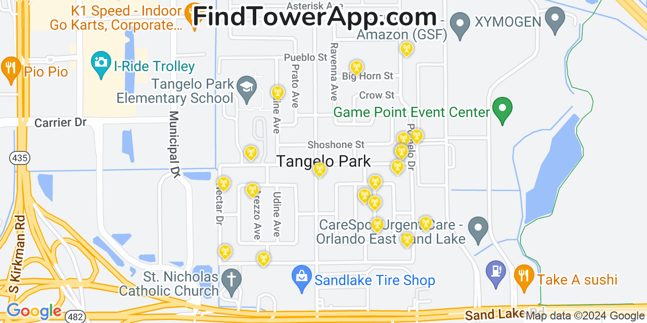 AT&T 4G/5G cell tower coverage map Tangelo Park, Florida