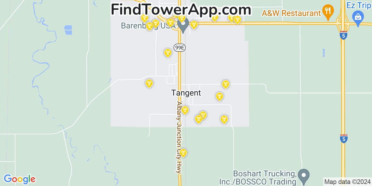 AT&T 4G/5G cell tower coverage map Tangent, Oregon