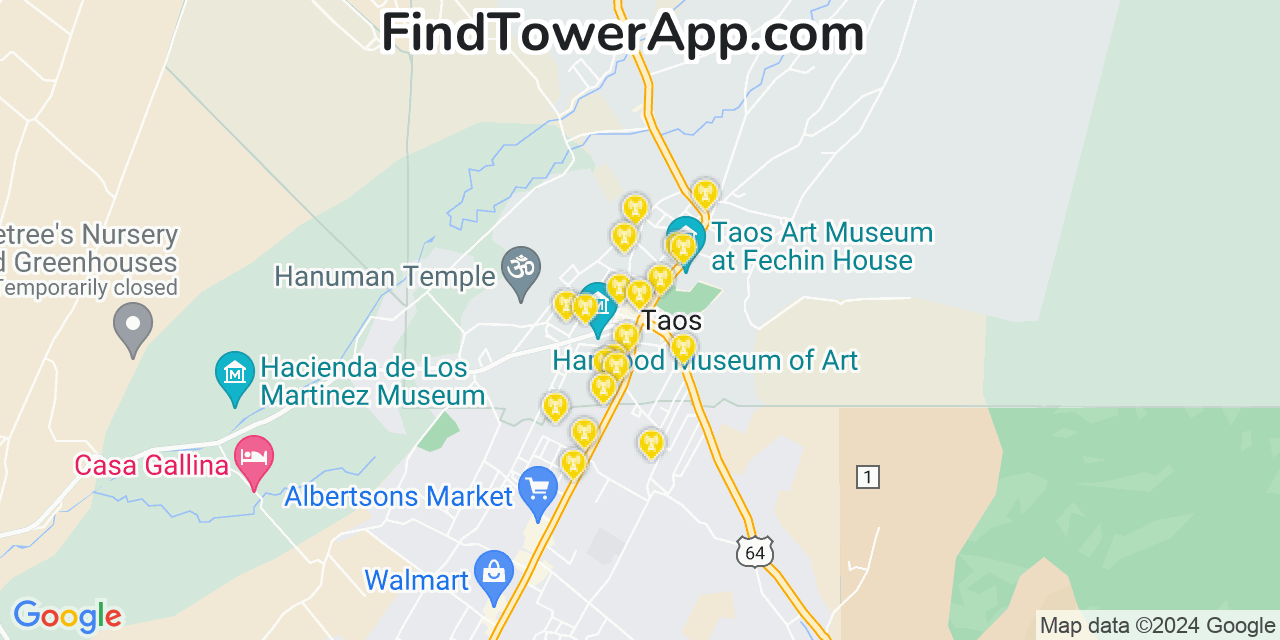 AT&T 4G/5G cell tower coverage map Taos, New Mexico