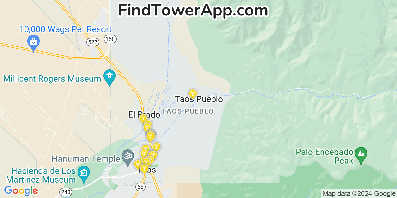 AT&T 4G/5G cell tower coverage map Taos Pueblo, New Mexico