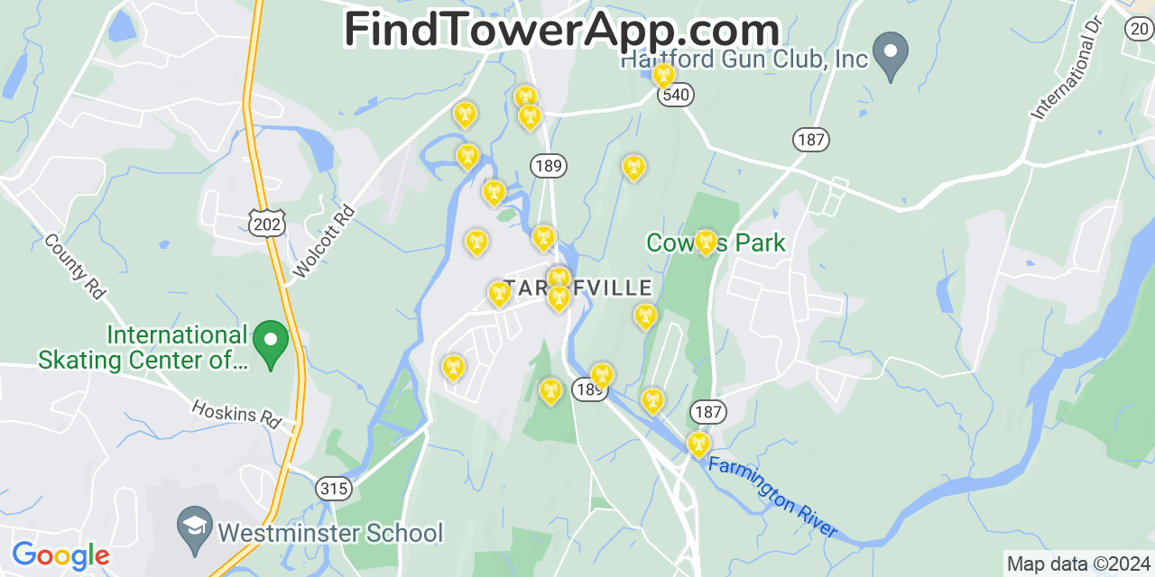 AT&T 4G/5G cell tower coverage map Tariffville, Connecticut