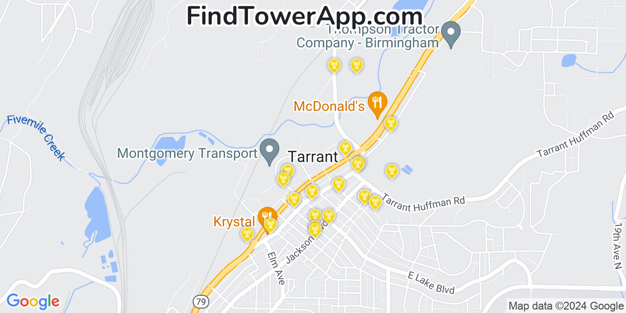 AT&T 4G/5G cell tower coverage map Tarrant, Alabama