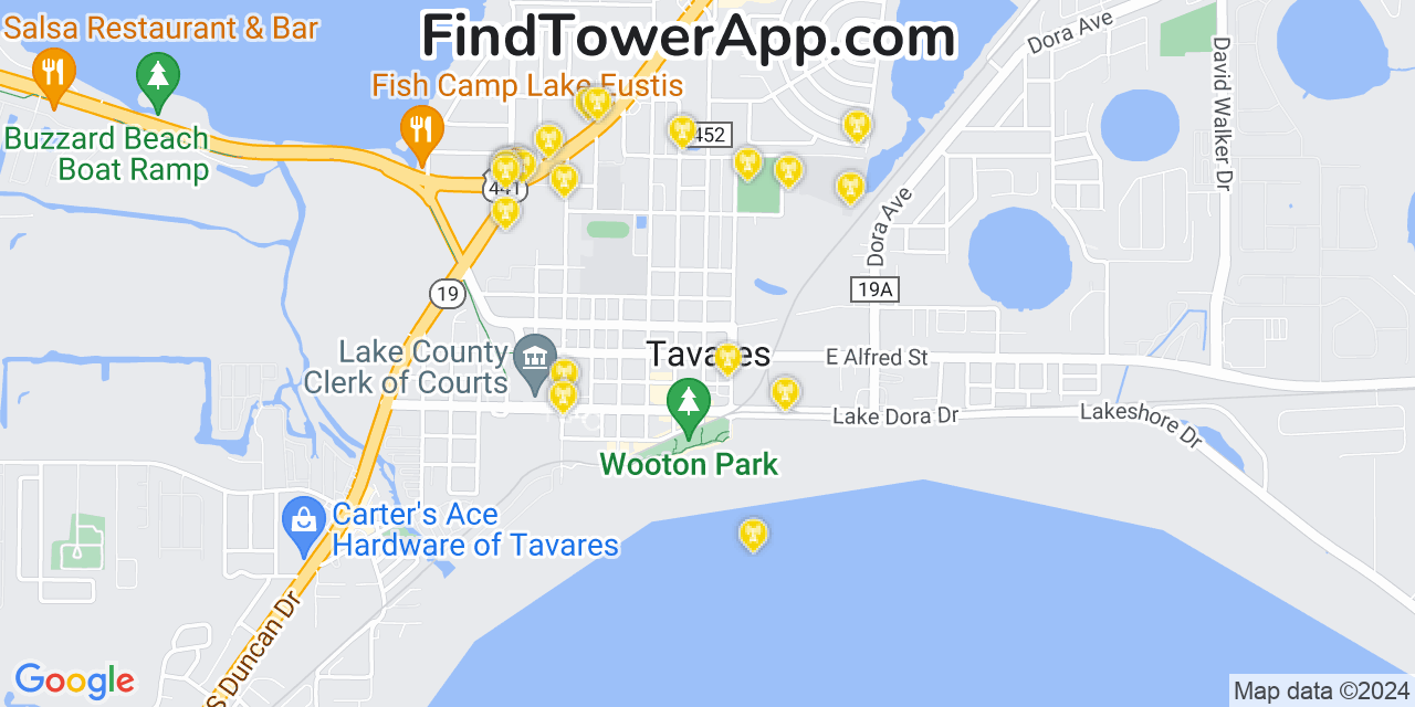 AT&T 4G/5G cell tower coverage map Tavares, Florida