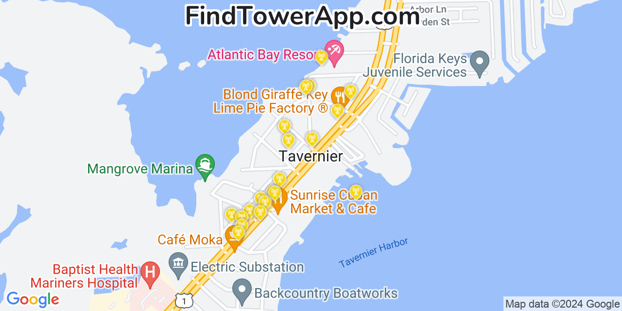 AT&T 4G/5G cell tower coverage map Tavernier, Florida