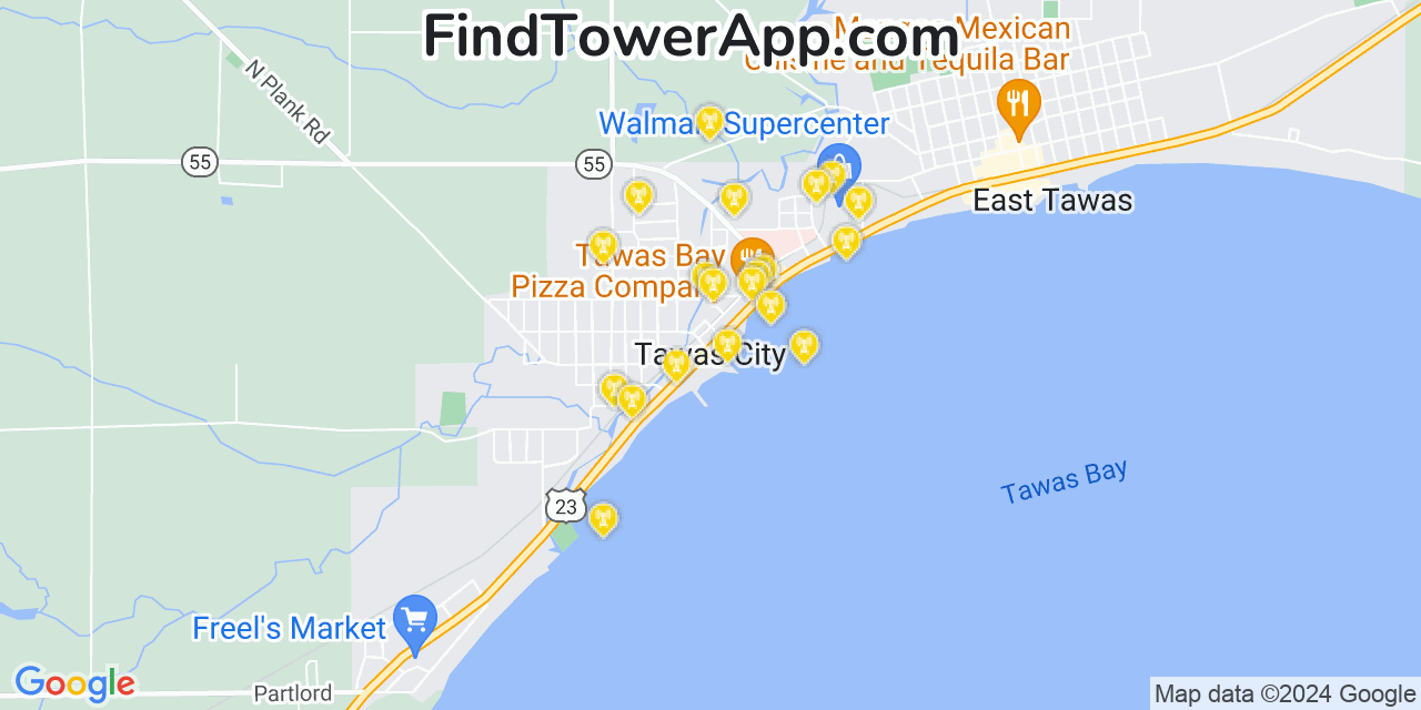 AT&T 4G/5G cell tower coverage map Tawas City, Michigan