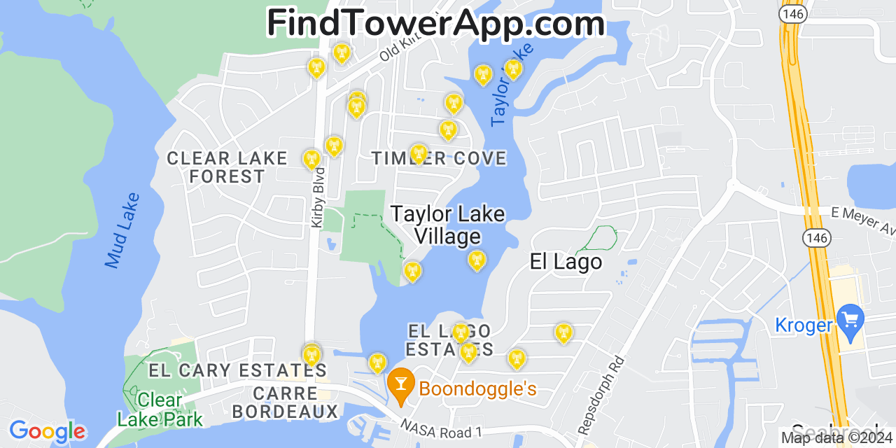 T-Mobile 4G/5G cell tower coverage map Taylor Lake Village, Texas