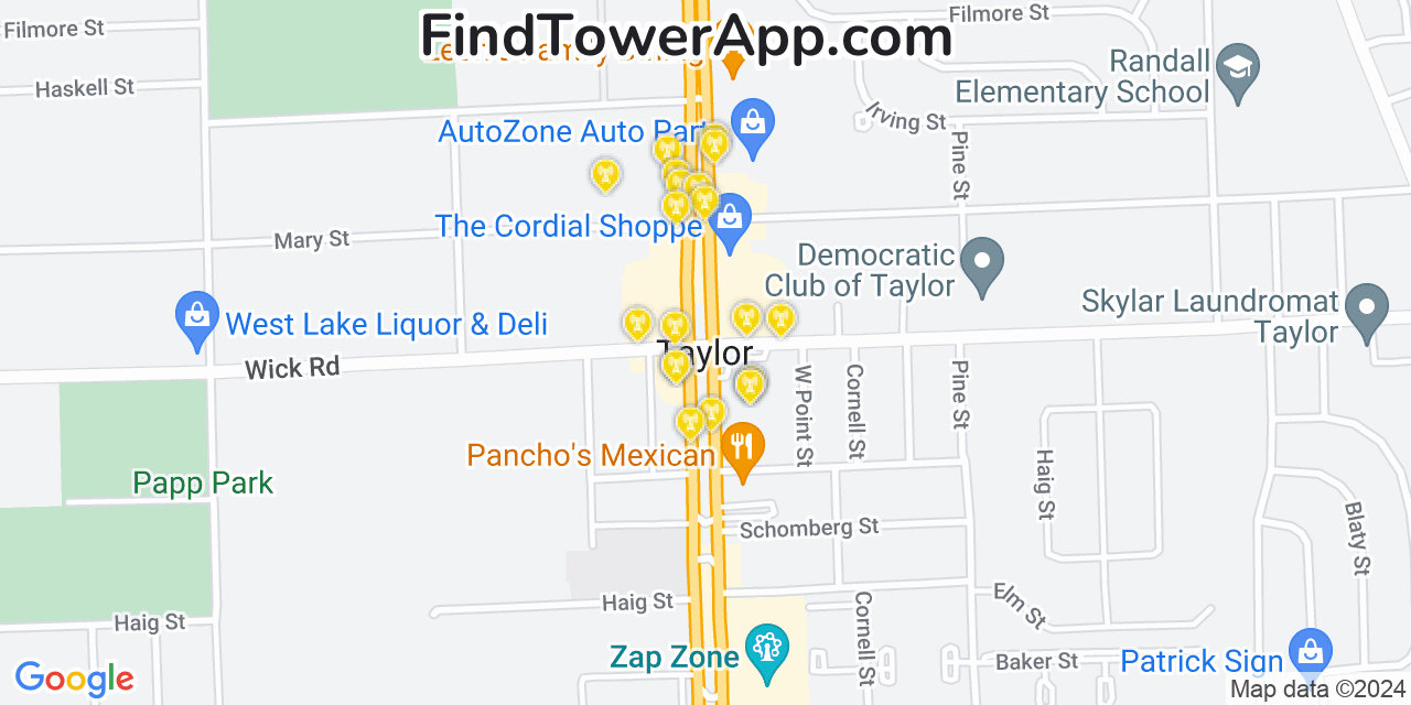 AT&T 4G/5G cell tower coverage map Taylor, Michigan