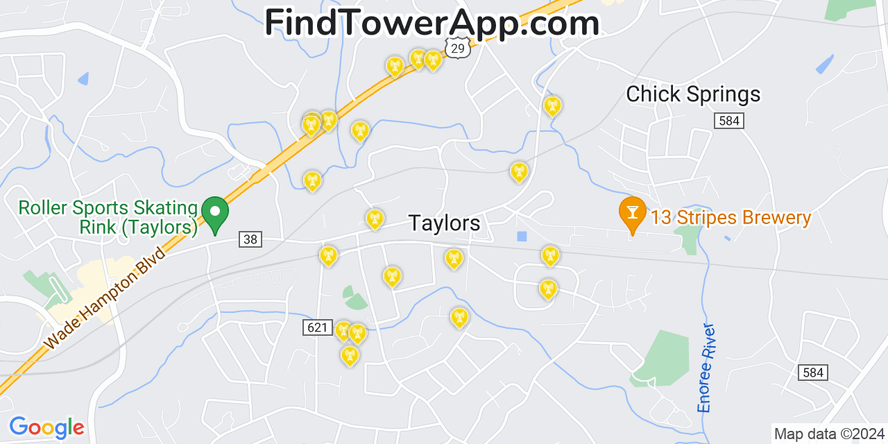 AT&T 4G/5G cell tower coverage map Taylors, South Carolina