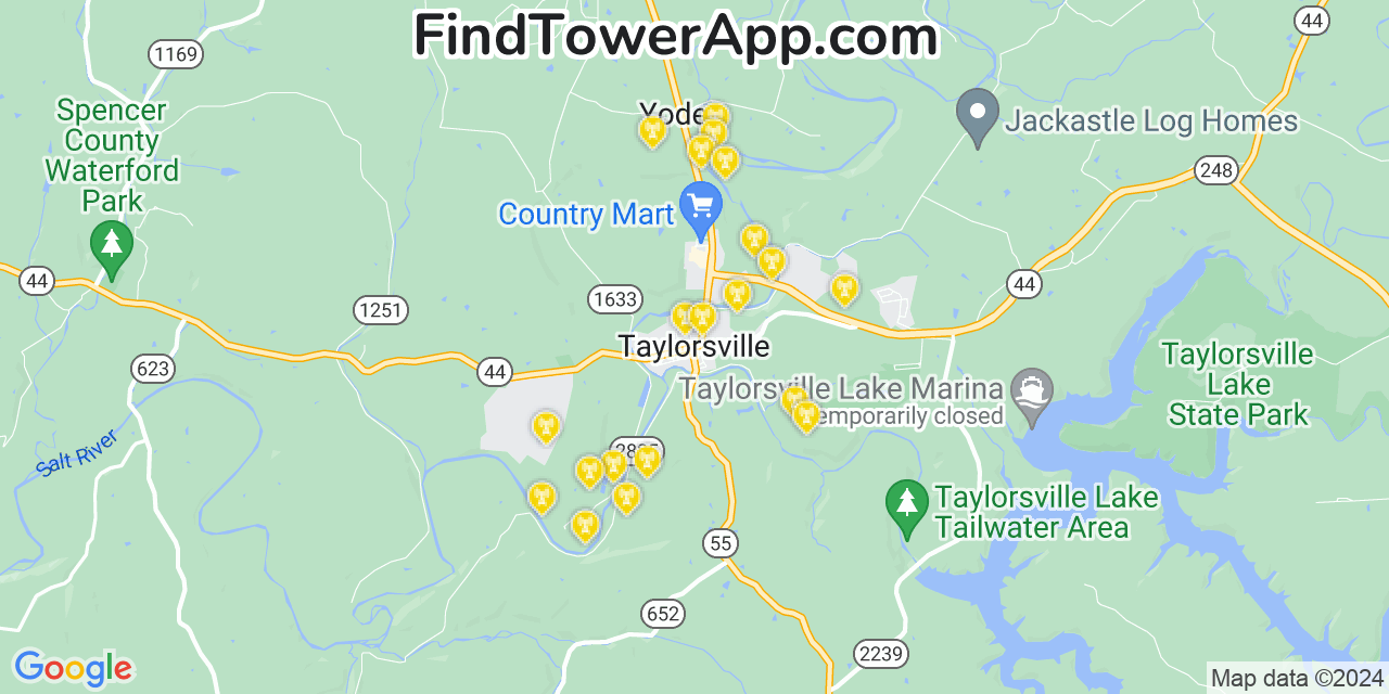 AT&T 4G/5G cell tower coverage map Taylorsville, Kentucky