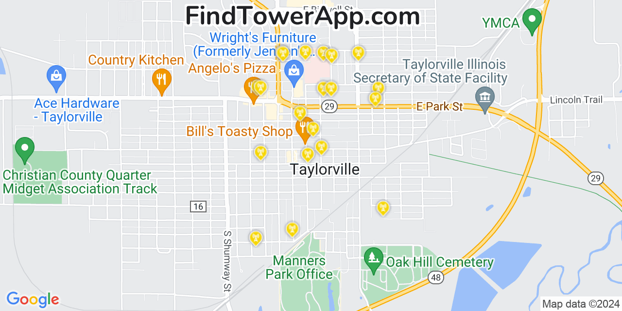 AT&T 4G/5G cell tower coverage map Taylorville, Illinois