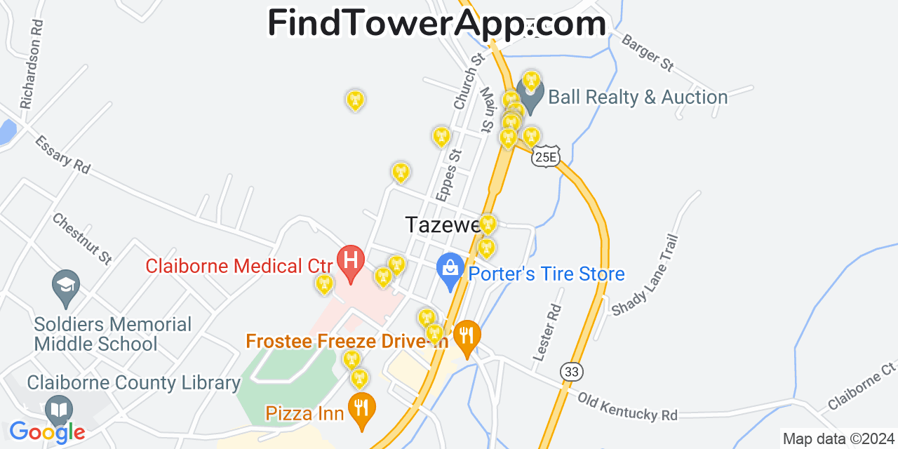 AT&T 4G/5G cell tower coverage map Tazewell, Tennessee